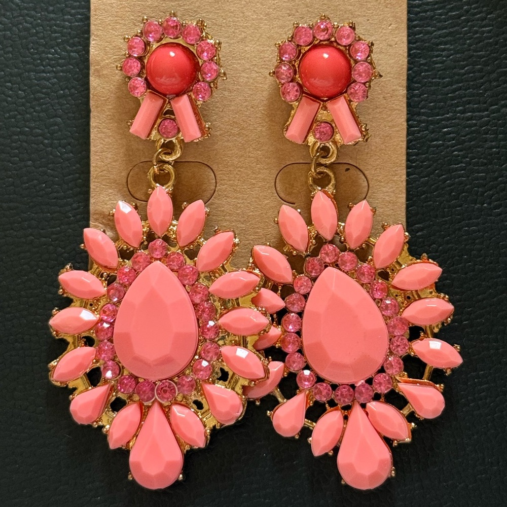 Fashion Pink and Gold Statement Earrings